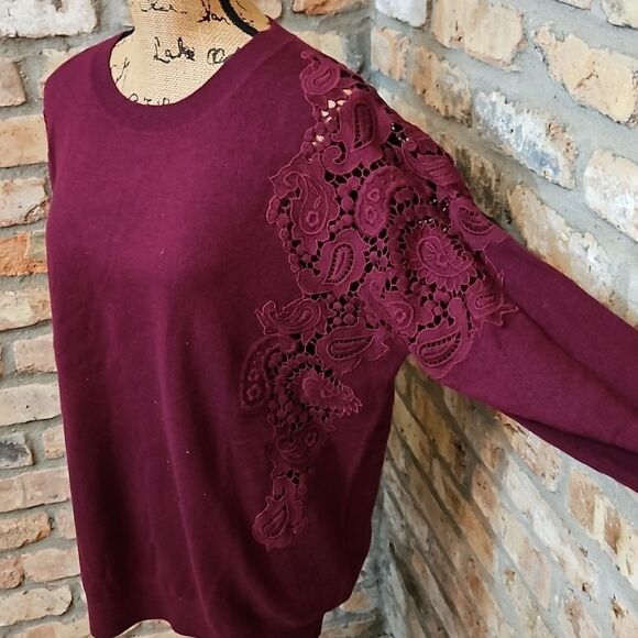 NWT Ted Baker Ox Blood Lace Shoulder Jumper Size 5 - Picture 5 of 13